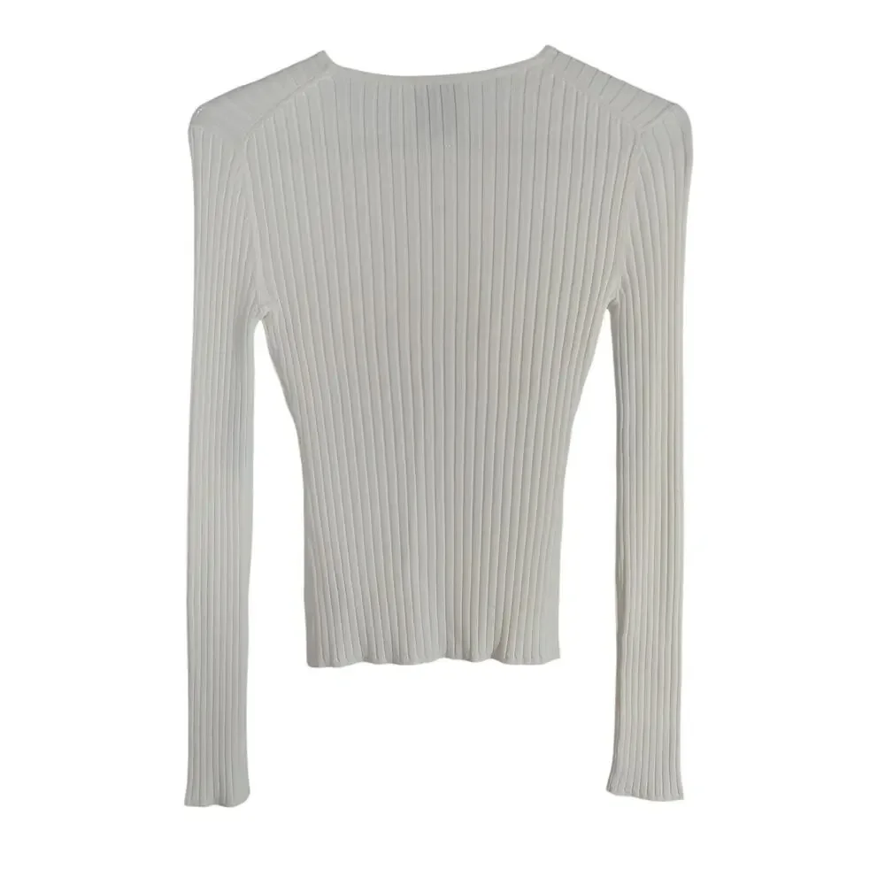 Aknvas Ribbed White Faye Top Size XS - Picture 3 of 5